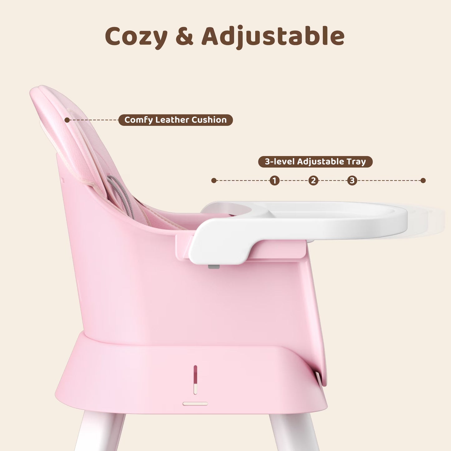 8-In-1 Baby High Chair, Toddler Booster Seat with Dishwasher-Safe Tray, Pink White