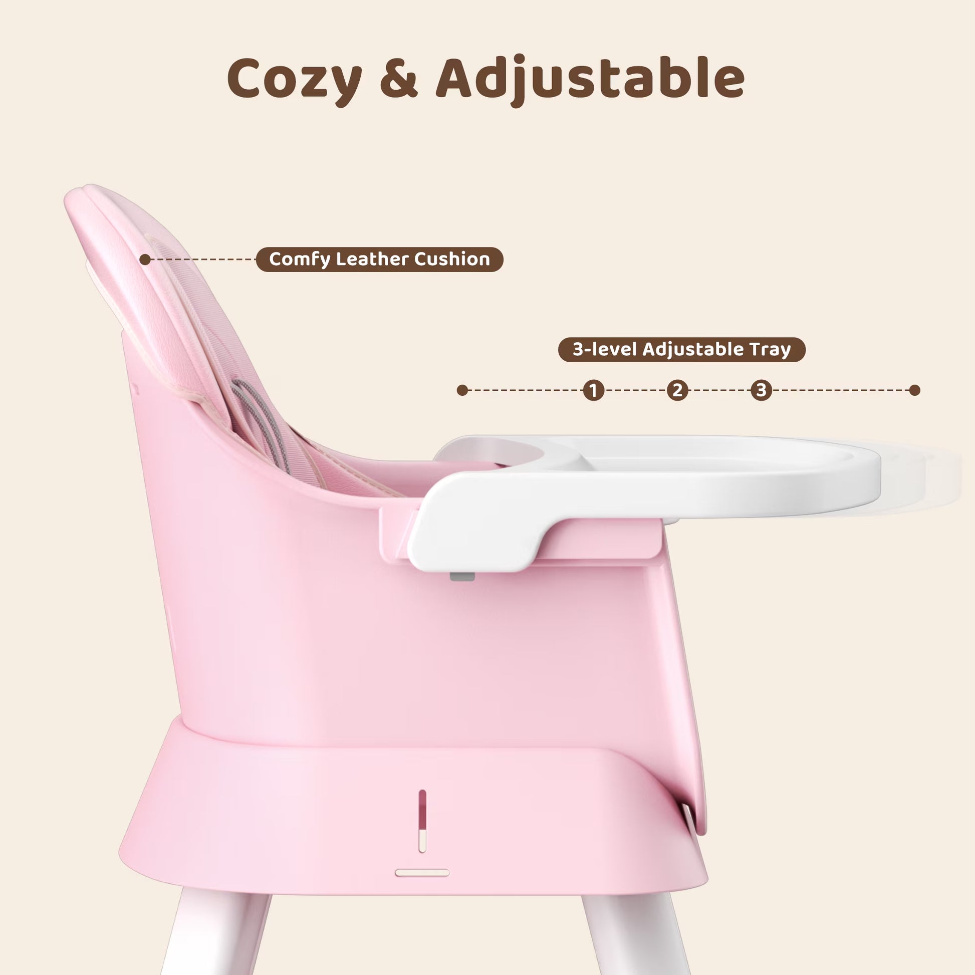 8-In-1 Baby High Chair, Toddler Booster Seat with Dishwasher-Safe Tray, Pink White