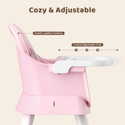 8-In-1 Baby High Chair, Toddler Booster Seat with Dishwasher-Safe Tray, Pink White