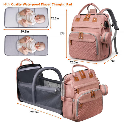 Baby Diaper Bag Backpack with Changing Station,Baby Essentials(Pink) | Baby Bag Multifunctional Waterproof Travel Backpack with Changing Pad, Pacifier Case & Stroller Straps
