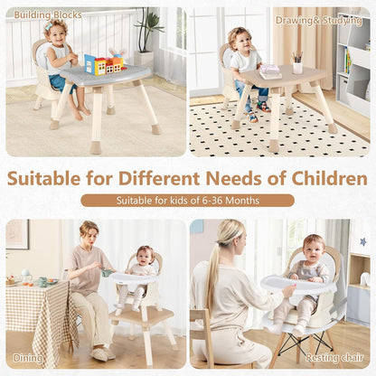 8 in 1 Baby High Chair, Convertible Highchair for Babies and Toddlers, Infant Dining Booster Seat, Building Block Table, Kids Stool Table Chair Set with Removable Tray