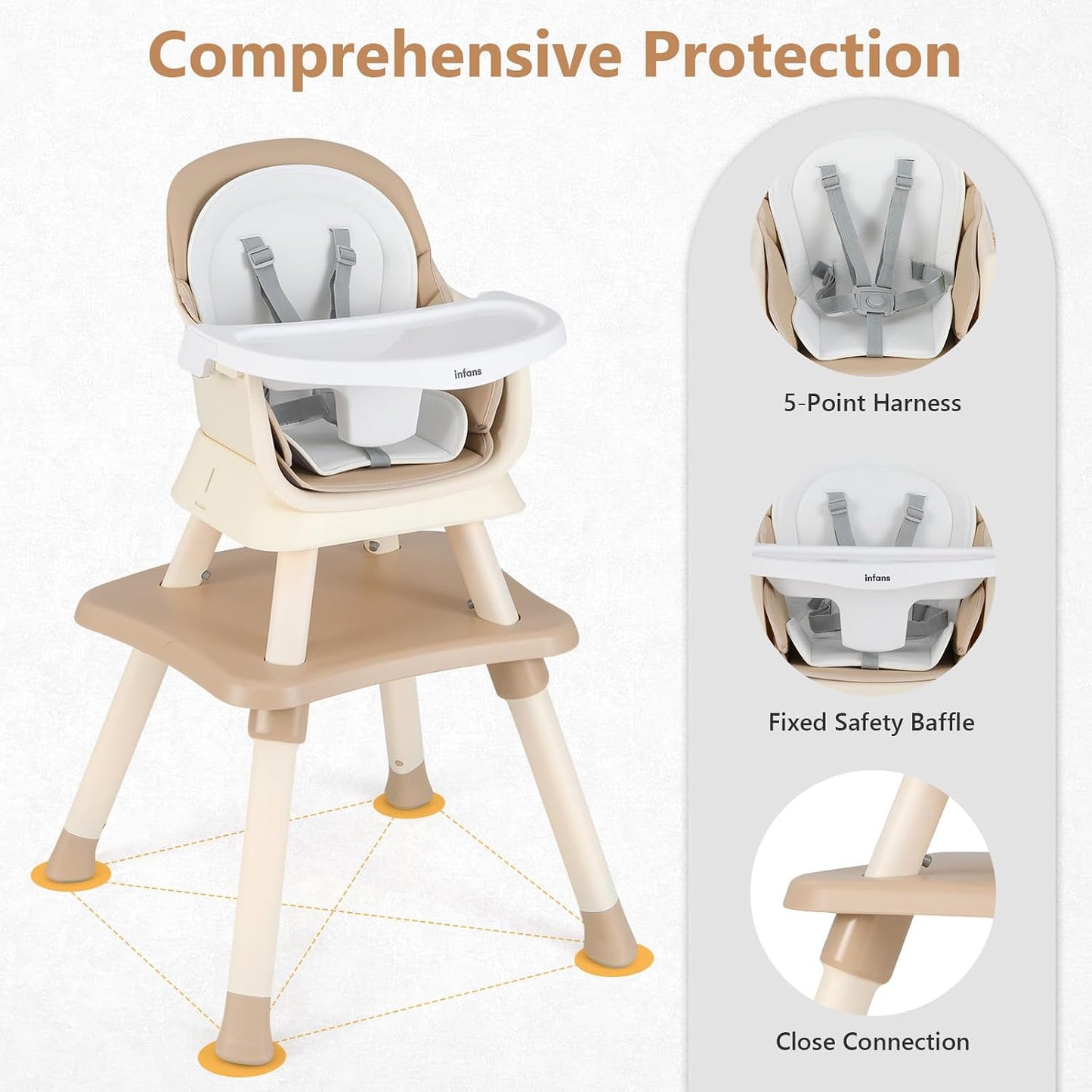 8 in 1 Baby High Chair, Convertible Highchair for Babies and Toddlers, Infant Dining Booster Seat, Building Block Table, Kids Stool Table Chair Set with Removable Tray