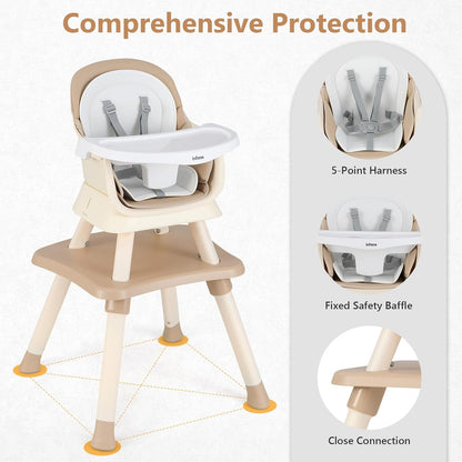 8 in 1 Baby High Chair, Convertible Highchair for Babies and Toddlers, Infant Dining Booster Seat, Building Block Table, Kids Stool Table Chair Set with Removable Tray