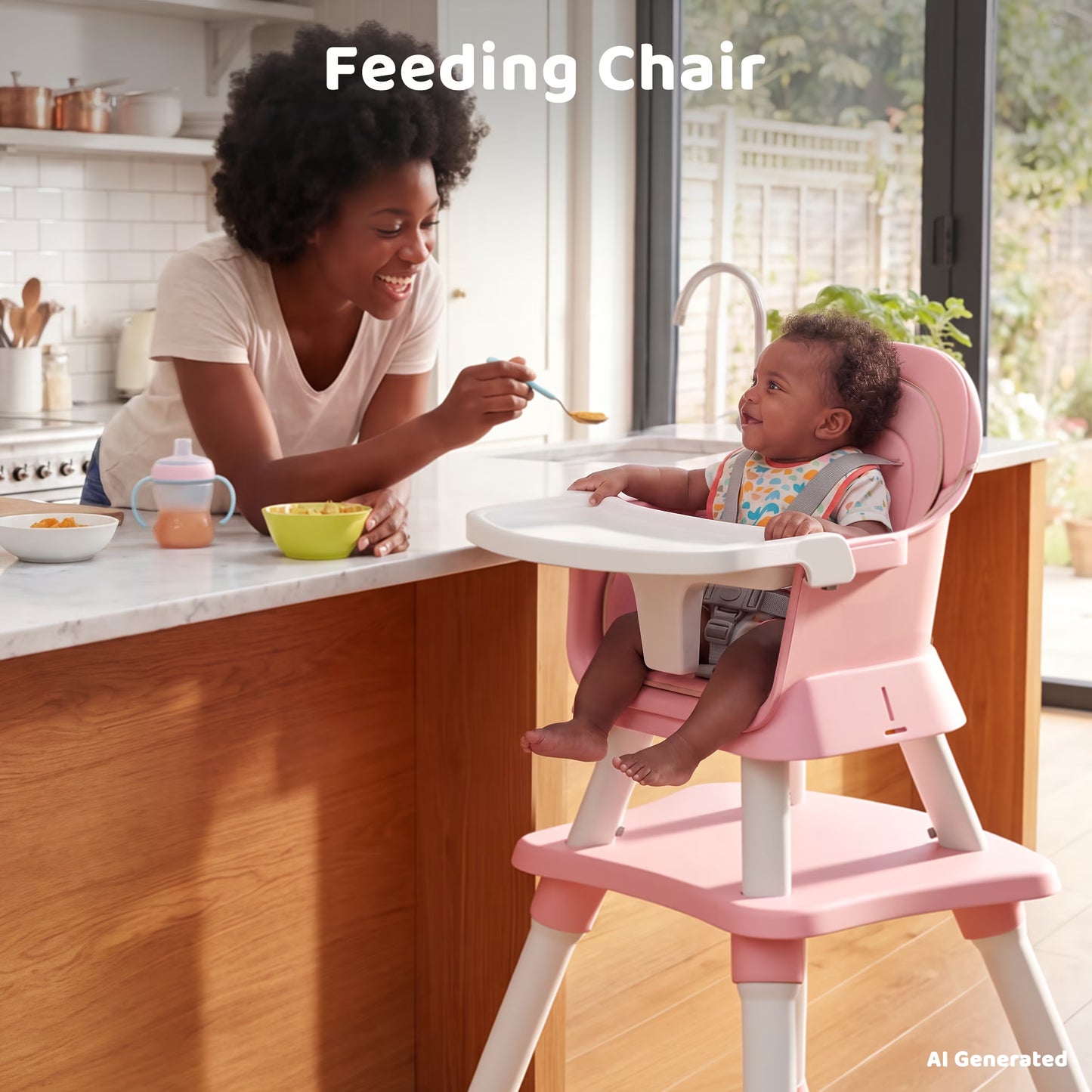 8-In-1 Baby High Chair, Toddler Booster Seat with Dishwasher-Safe Tray, Pink White