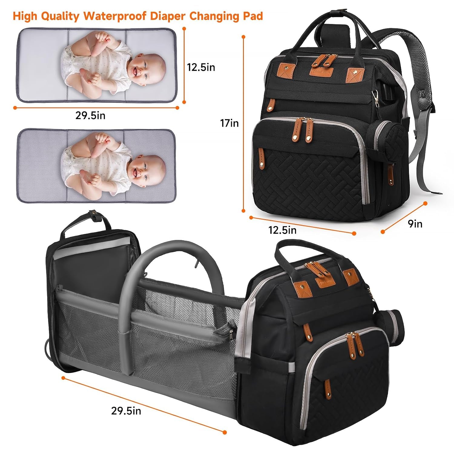 Baby Diaper Bag Backpack with Changing Station,Baby Essentials(Black) | Baby Bag Multifunctional Waterproof Travel Backpack with Changing Pad, Pacifier Case & Stroller Straps