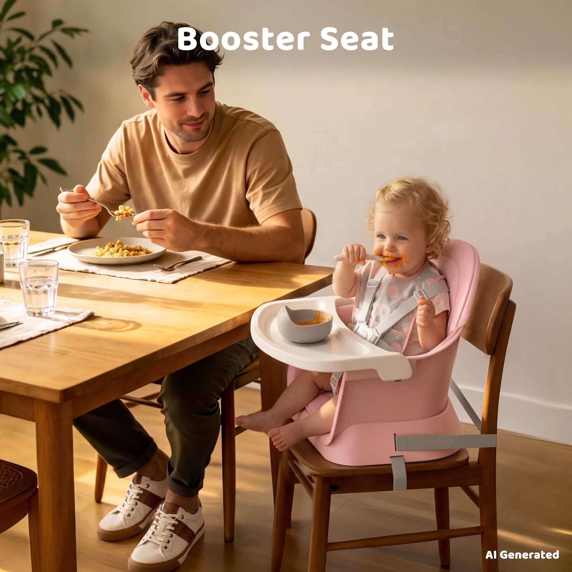 8-In-1 Baby High Chair, Toddler Booster Seat with Dishwasher-Safe Tray, Pink White