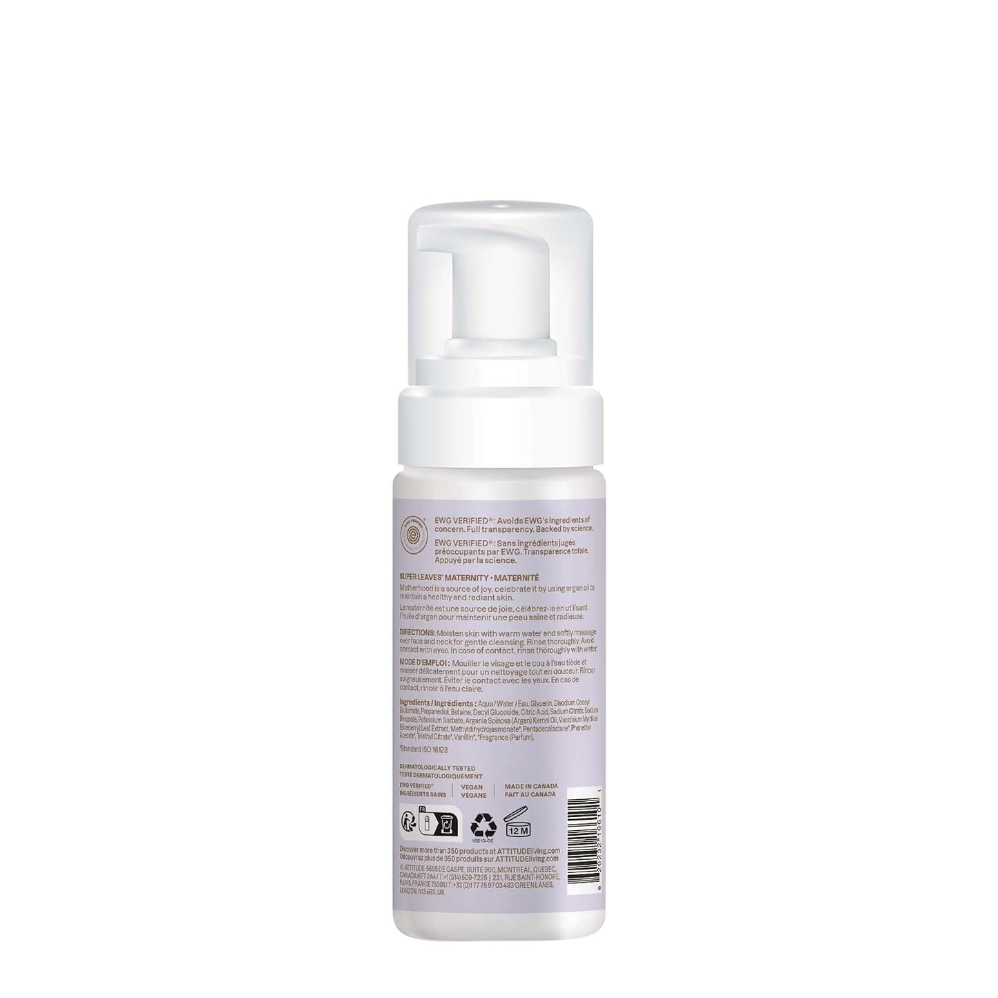 Pregnancy Foaming Face Cleanser, EWG Verified, Dermatologically Tested, Plant and Mineral-Based, Vegan Maternity Products, Argan Leaf Extract, 5 Fl Oz
