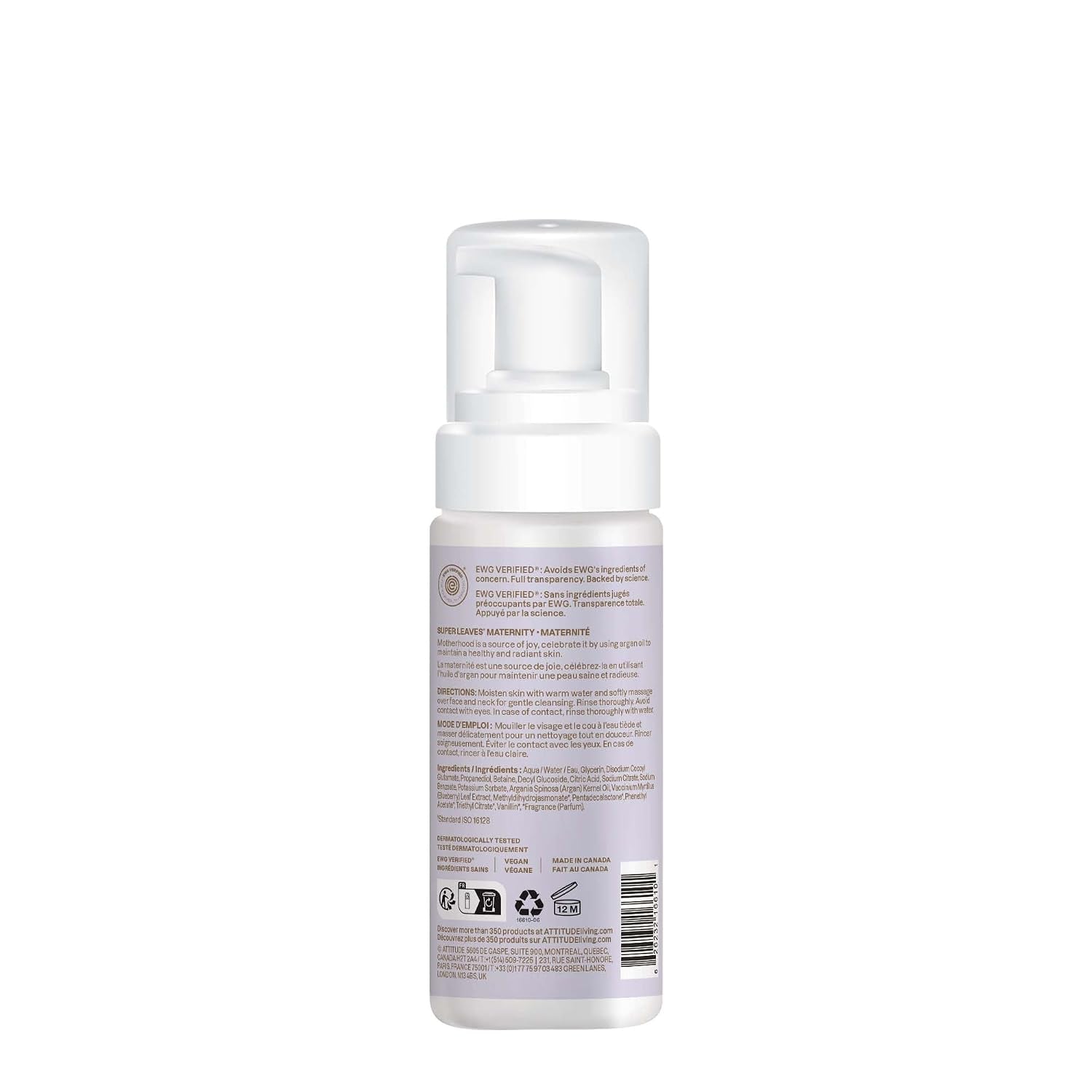 Pregnancy Foaming Face Cleanser, EWG Verified, Dermatologically Tested, Plant and Mineral-Based, Vegan Maternity Products, Argan Leaf Extract, 5 Fl Oz