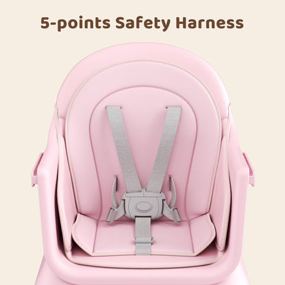 8-In-1 Baby High Chair, Toddler Booster Seat with Dishwasher-Safe Tray, Pink White