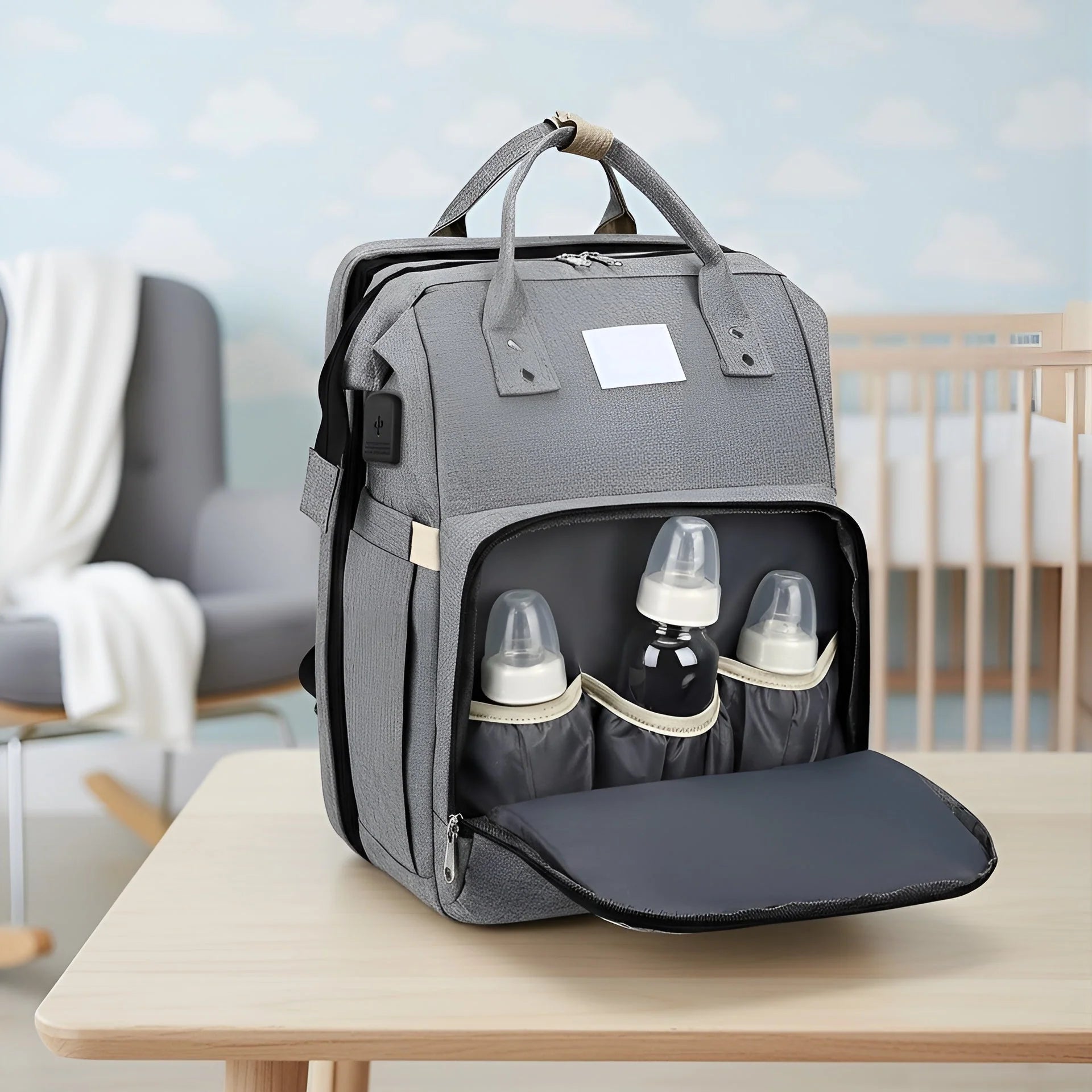Royallure Smart Diaper Bag Backpack with Foldable Bed and USB Charging Port