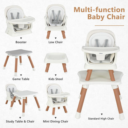 8 in 1 Baby High Chair, Convertible Highchair for Babies and Toddlers, Infant Dining Booster Seat, Building Block Table, Kids Stool Table Chair Set with Removable Tray