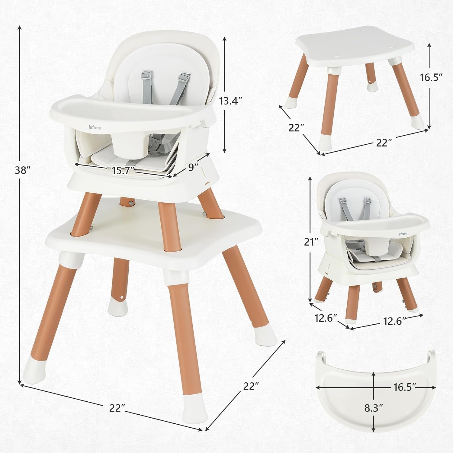 8 in 1 Baby High Chair, Convertible Highchair for Babies and Toddlers, Infant Dining Booster Seat, Building Block Table, Kids Stool Table Chair Set with Removable Tray
