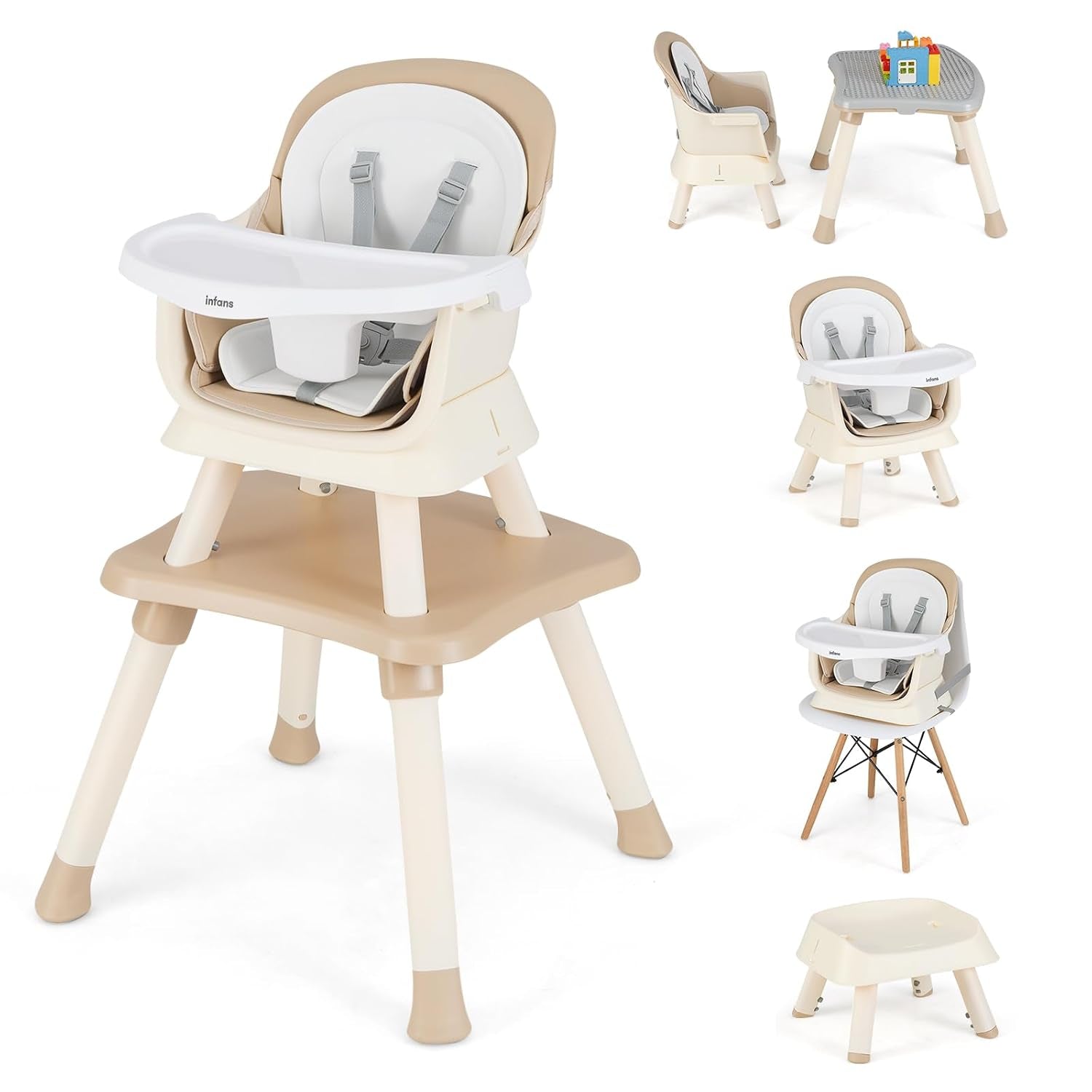 8 in 1 Baby High Chair, Convertible Highchair for Babies and Toddlers, Infant Dining Booster Seat, Building Block Table, Kids Stool Table Chair Set with Removable Tray