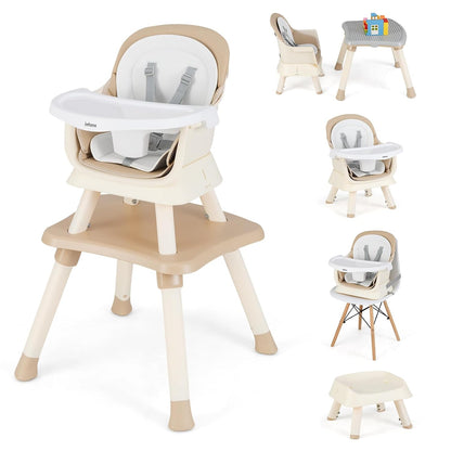 8 in 1 Baby High Chair, Convertible Highchair for Babies and Toddlers, Infant Dining Booster Seat, Building Block Table, Kids Stool Table Chair Set with Removable Tray