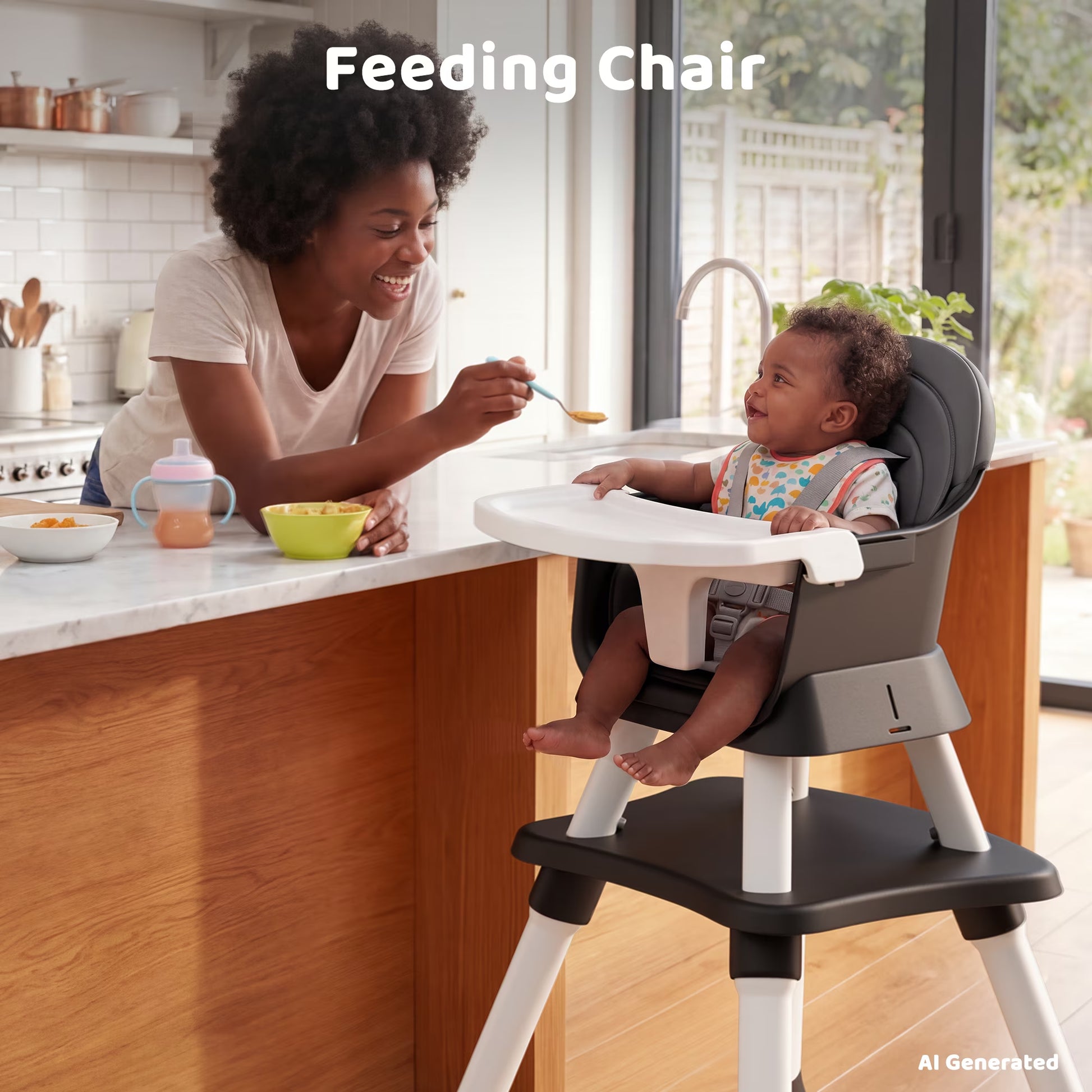 8-In-1 Baby High Chair, Toddler Booster Seat with Dishwasher-Safe Tray, Dark Grey