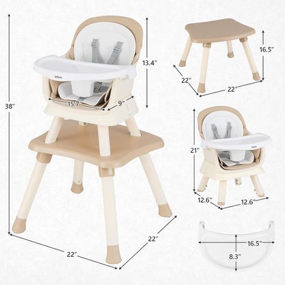 8 in 1 Baby High Chair, Convertible Highchair for Babies and Toddlers, Infant Dining Booster Seat, Building Block Table, Kids Stool Table Chair Set with Removable Tray