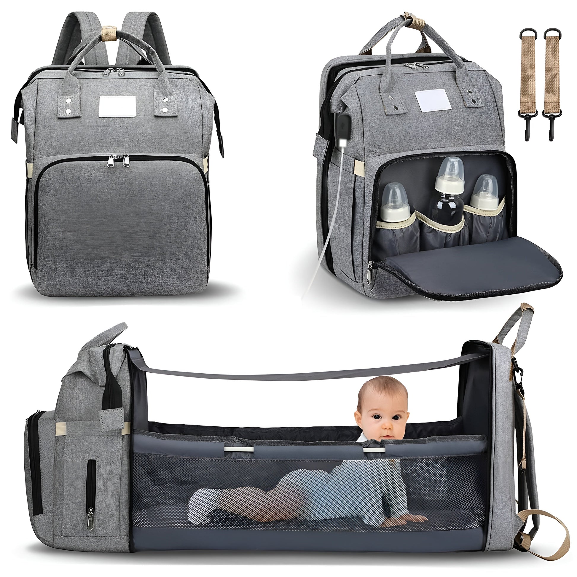 Royallure Smart Diaper Bag Backpack with Foldable Bed and USB Charging Port