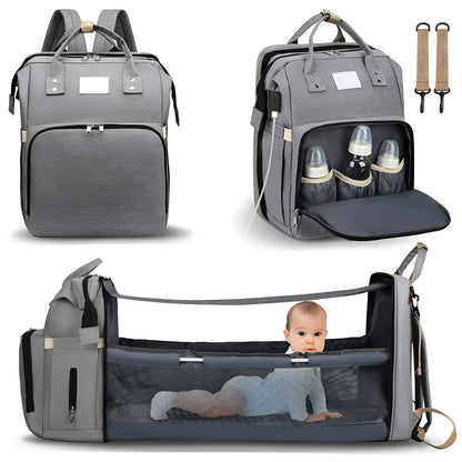 Royallure Smart Diaper Bag Backpack with Foldable Bed and USB Charging Port