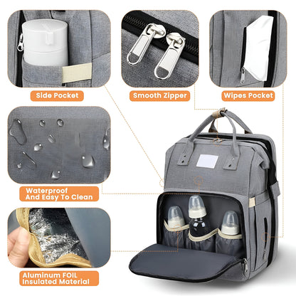 Royallure Smart Diaper Bag Backpack with Foldable Bed and USB Charging Port