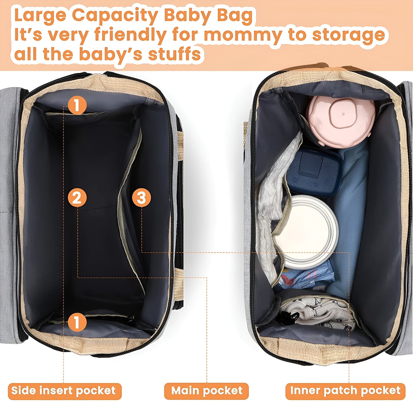 Royallure Smart Diaper Bag Backpack with Foldable Bed and USB Charging Port