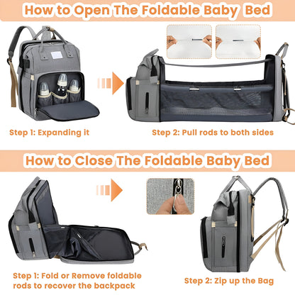 Royallure Smart Diaper Bag Backpack with Foldable Bed and USB Charging Port