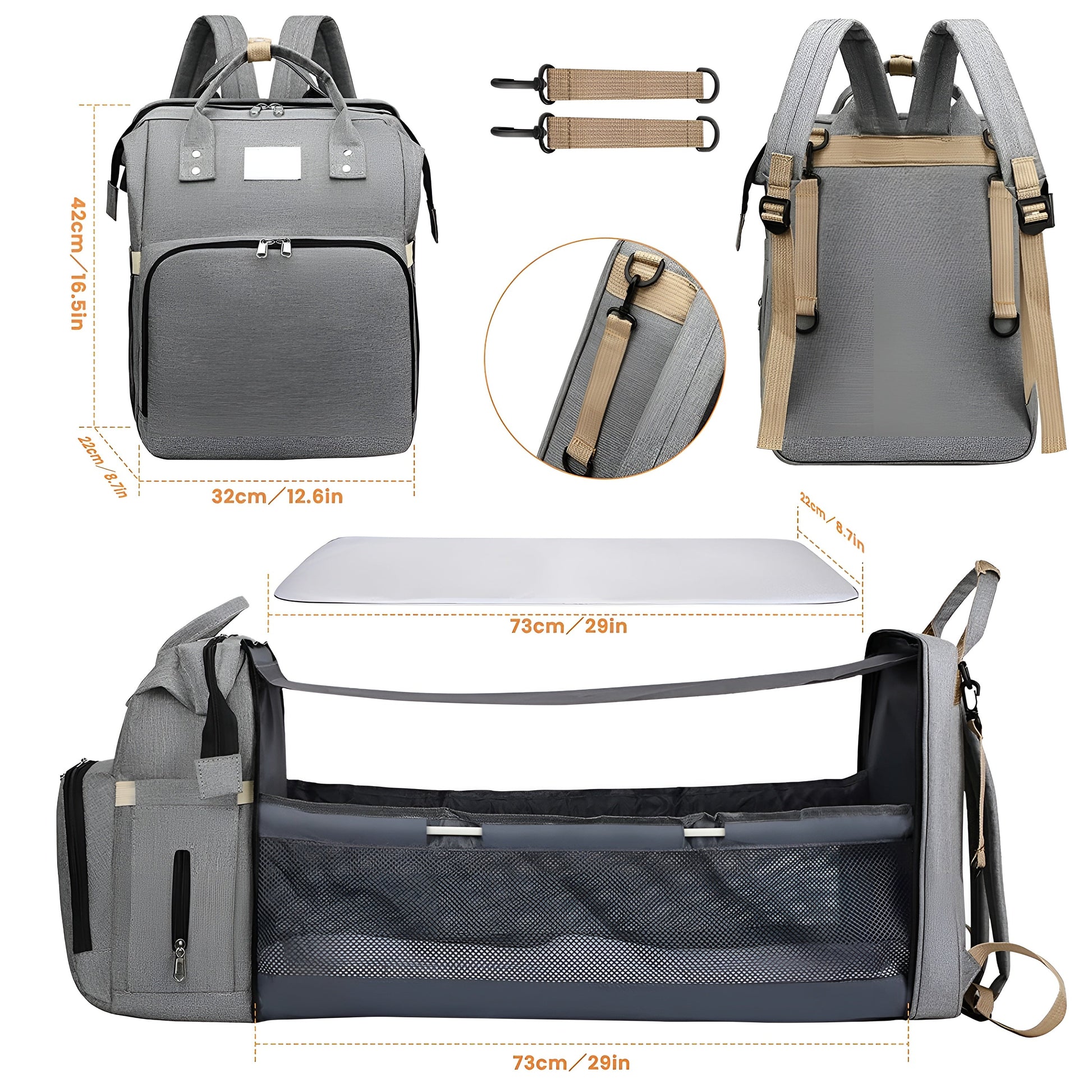 Royallure Smart Diaper Bag Backpack with Foldable Bed and USB Charging Port