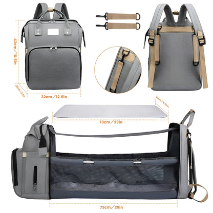 Royallure Smart Diaper Bag Backpack with Foldable Bed and USB Charging Port