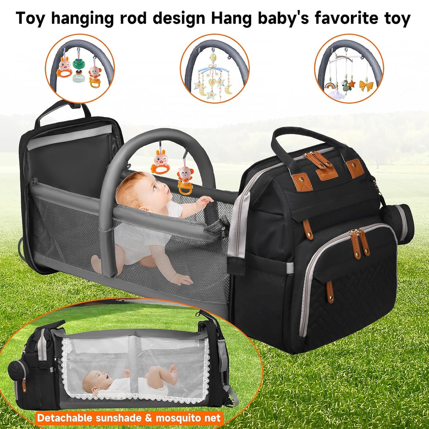Baby Diaper Bag Backpack with Changing Station,Baby Essentials(Black) | Baby Bag Multifunctional Waterproof Travel Backpack with Changing Pad, Pacifier Case & Stroller Straps