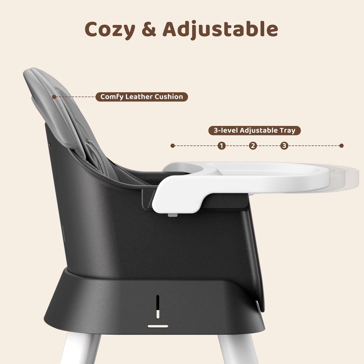 8-In-1 Baby High Chair, Toddler Booster Seat with Dishwasher-Safe Tray, Dark Grey
