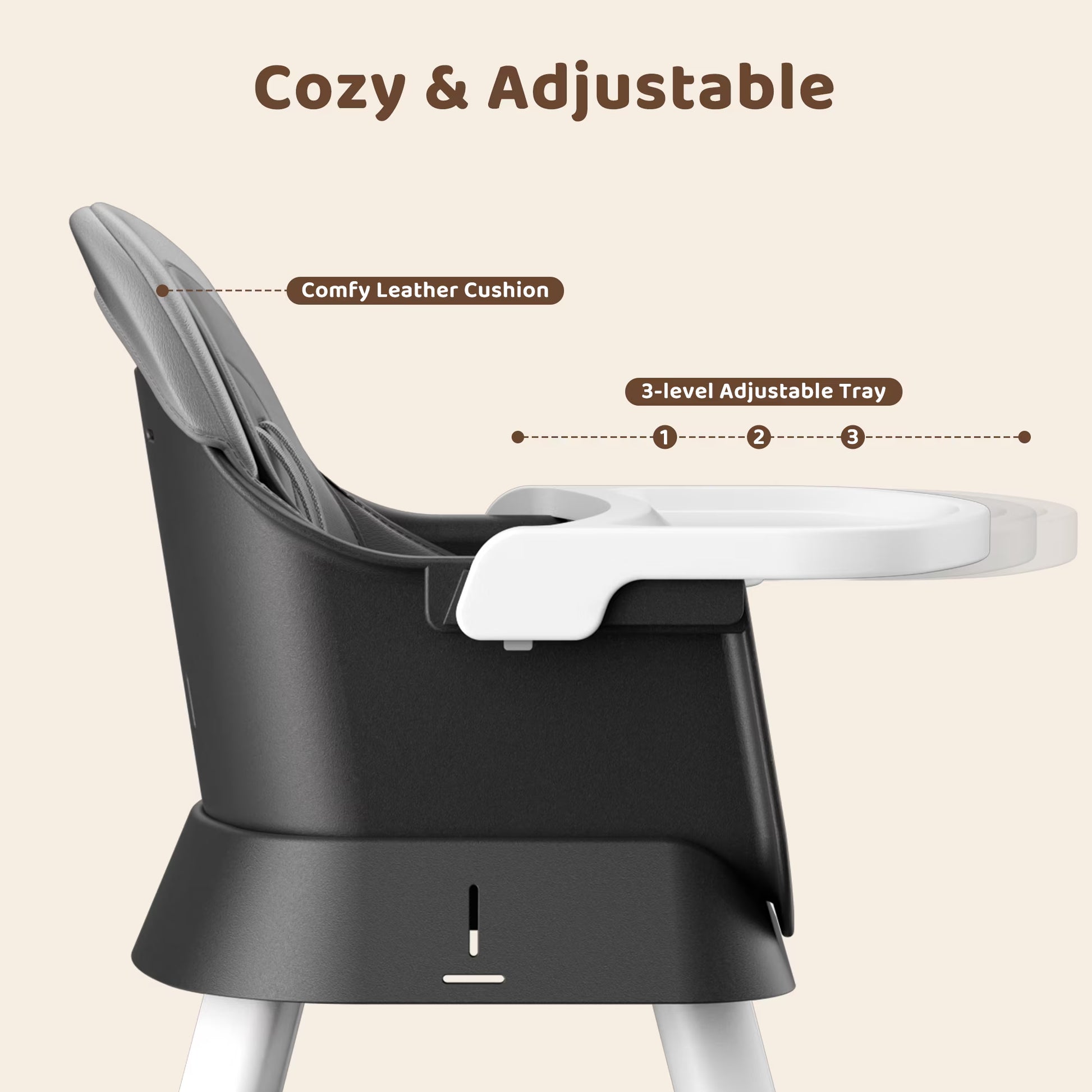 8-In-1 Baby High Chair, Toddler Booster Seat with Dishwasher-Safe Tray, Dark Grey
