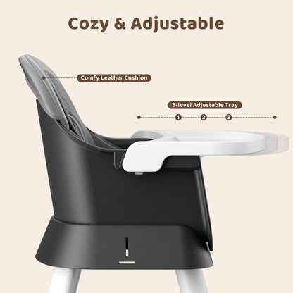 8-In-1 Baby High Chair, Toddler Booster Seat with Dishwasher-Safe Tray, Dark Grey