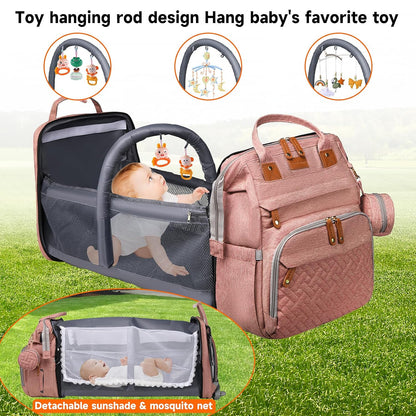 Baby Diaper Bag Backpack with Changing Station,Baby Essentials(Pink) | Baby Bag Multifunctional Waterproof Travel Backpack with Changing Pad, Pacifier Case & Stroller Straps