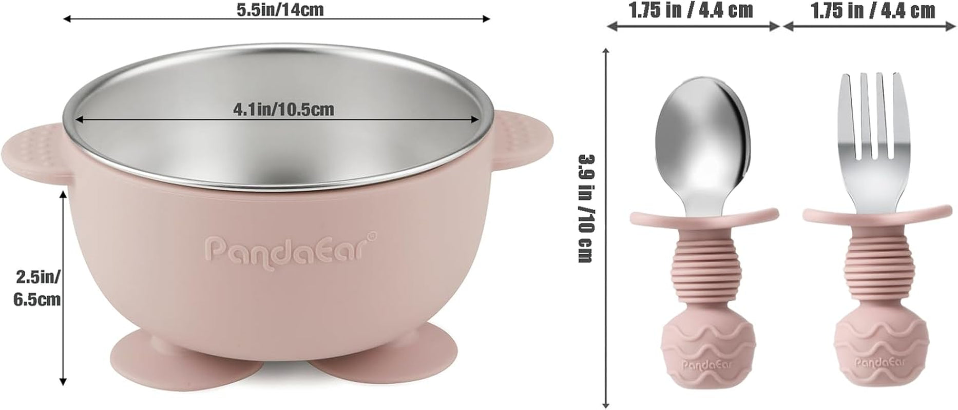 8PCS Baby Feeding Set | Stainless Steel Suction Plates and Bowls with Silicone Fork and Spoon Utensils | Baby Led Weaning Tableware for Toddlers & Kids (Pink & Blue)
