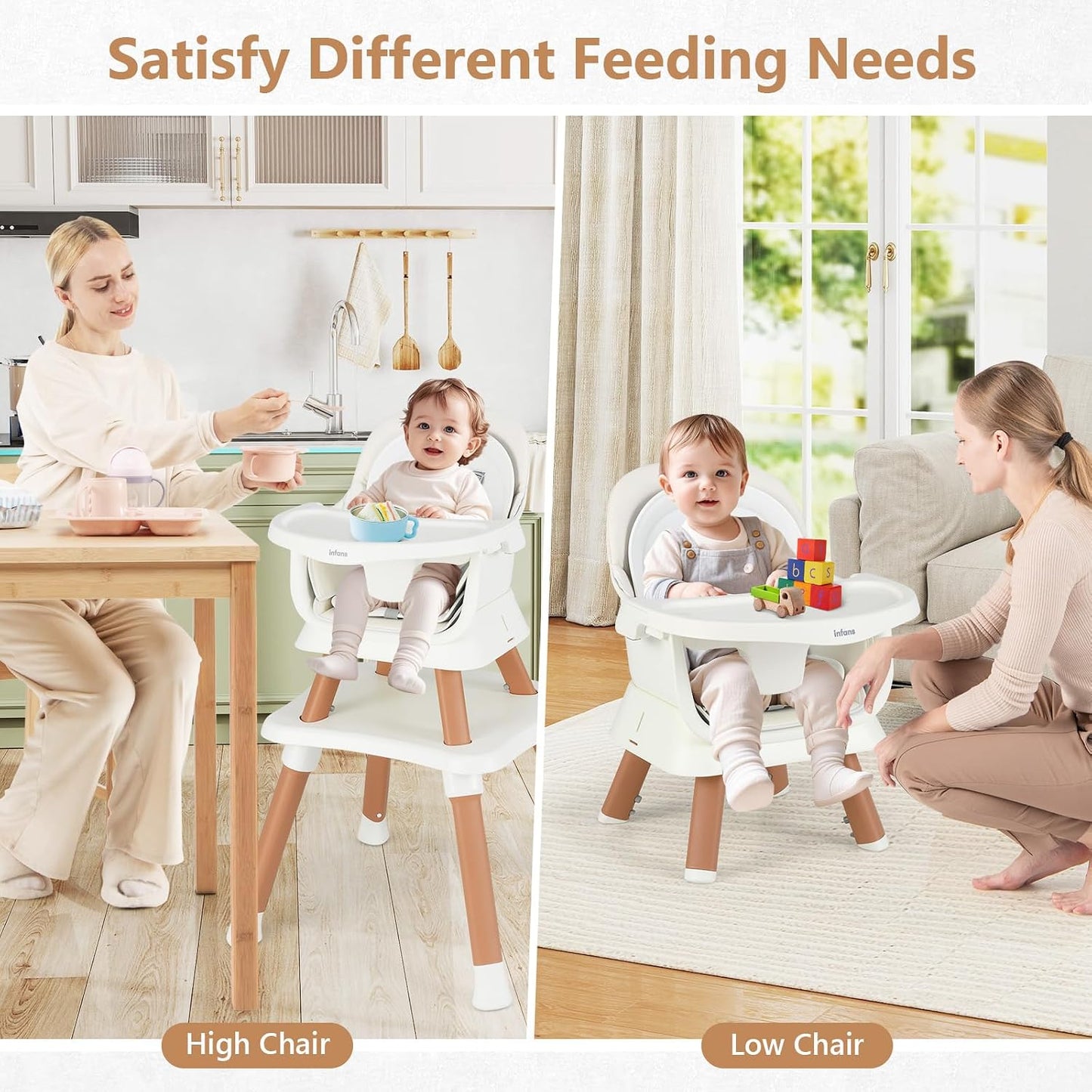 8 in 1 Baby High Chair, Convertible Highchair for Babies and Toddlers, Infant Dining Booster Seat, Building Block Table, Kids Stool Table Chair Set with Removable Tray