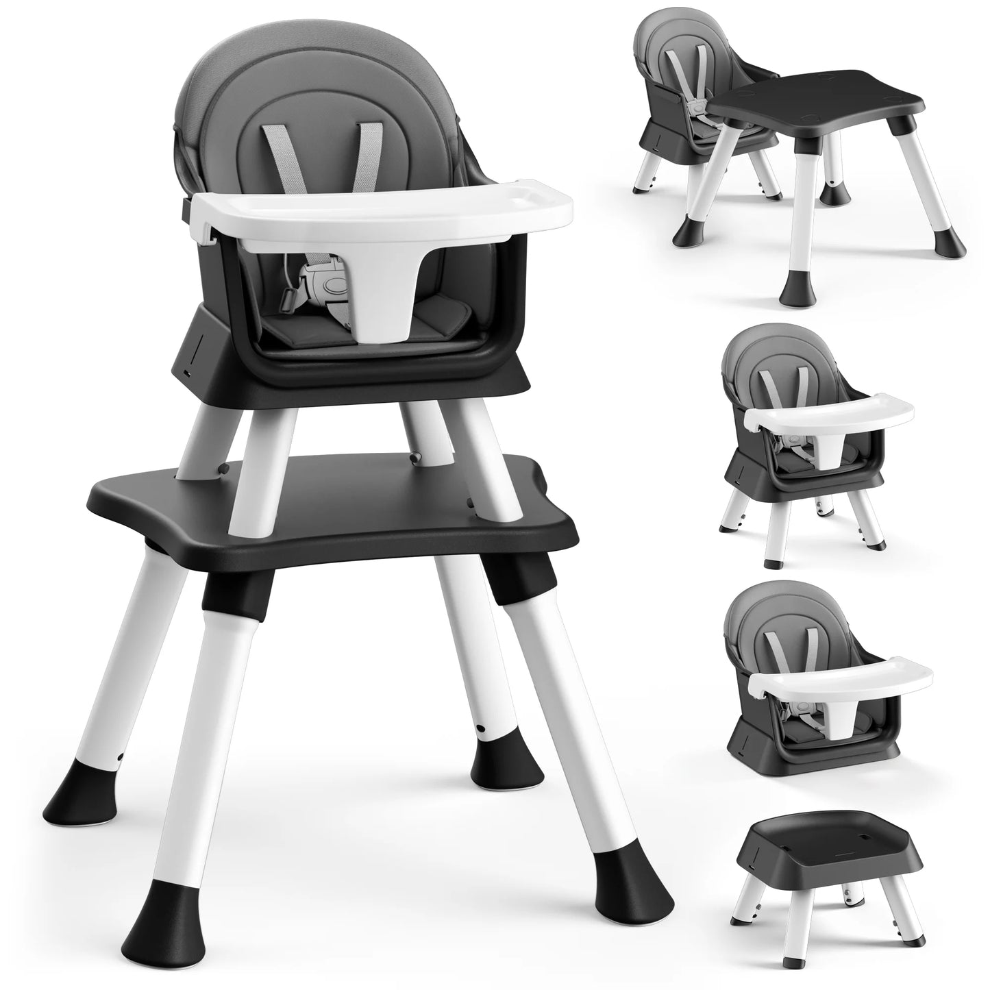 8-In-1 Baby High Chair, Toddler Booster Seat with Dishwasher-Safe Tray, Dark Grey