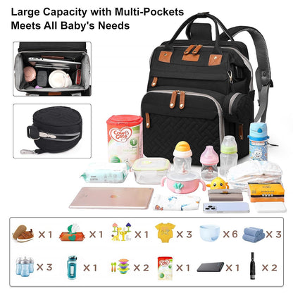 Baby Diaper Bag Backpack with Changing Station,Baby Essentials(Black) | Baby Bag Multifunctional Waterproof Travel Backpack with Changing Pad, Pacifier Case & Stroller Straps