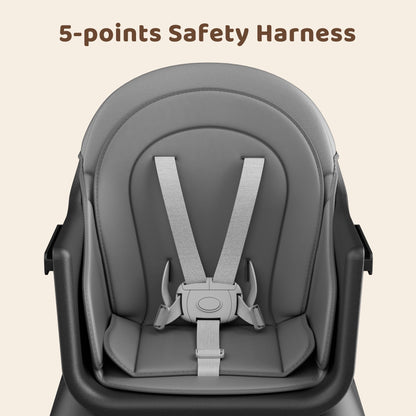 8-In-1 Baby High Chair, Toddler Booster Seat with Dishwasher-Safe Tray, Dark Grey