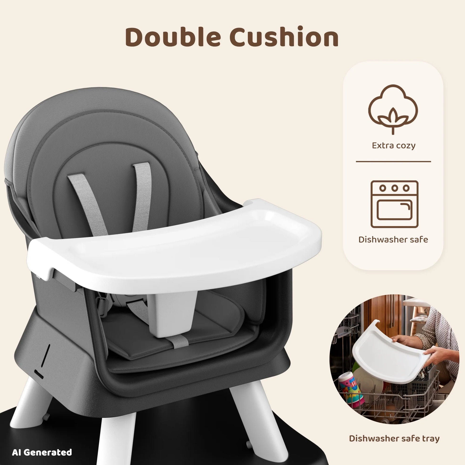 8-In-1 Baby High Chair, Toddler Booster Seat with Dishwasher-Safe Tray, Dark Grey